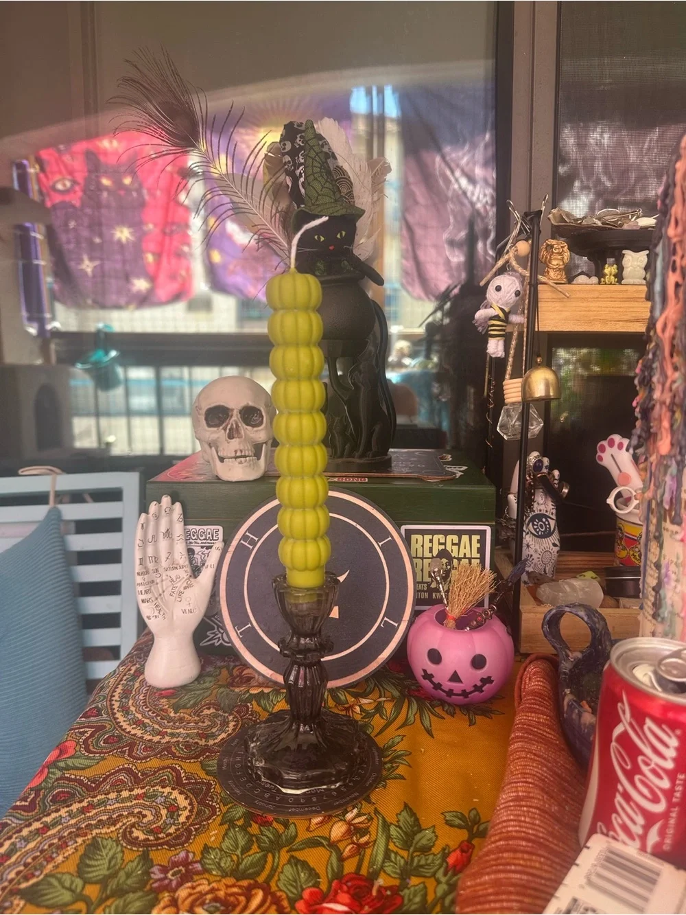 Olive Green Pumpkin Stack Taper Candle